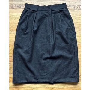 Mark Shale Charcoal Gray 100% Wool Pleated Midi Skirt Pockets Corporate Vtg S/M